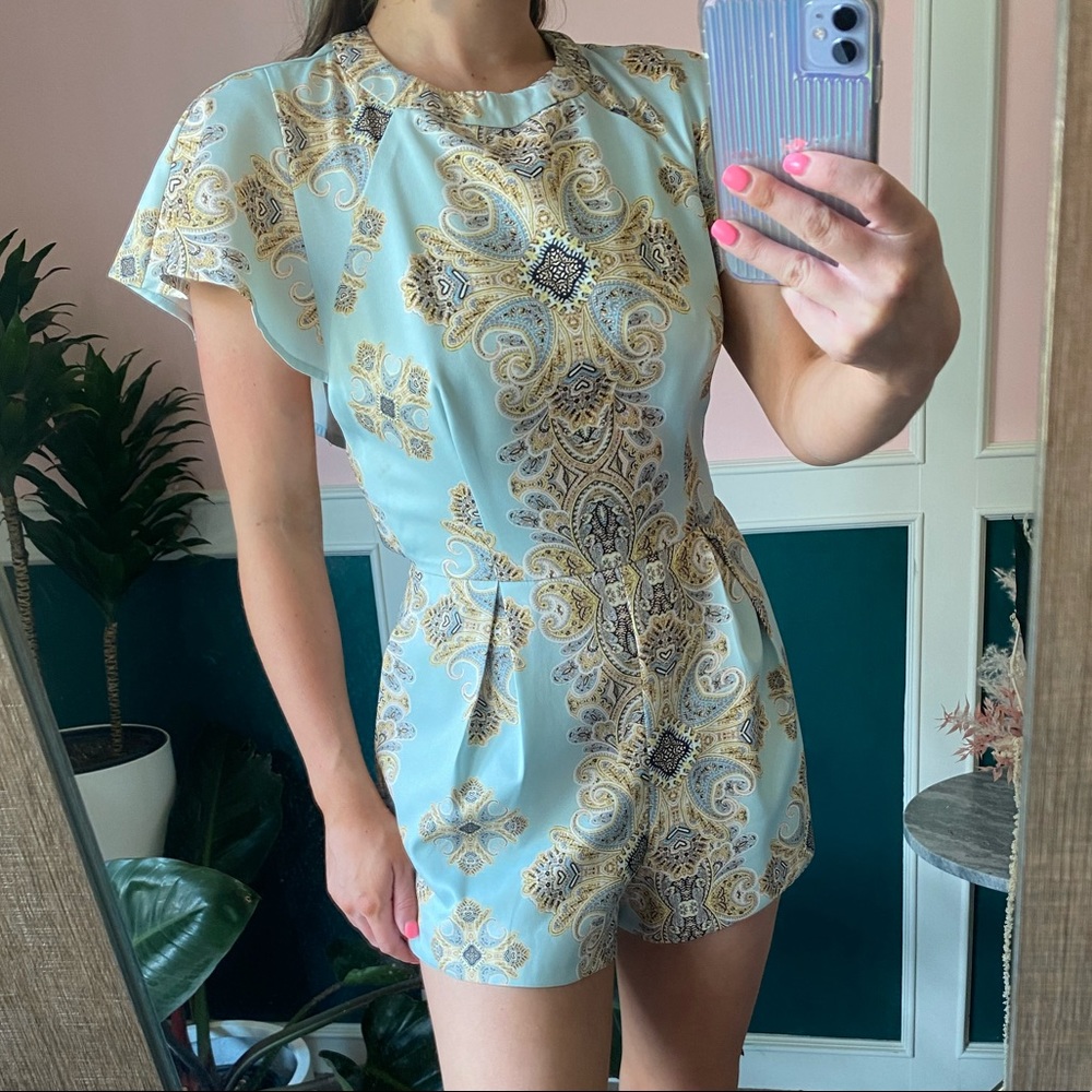Pink Stitch teal romper